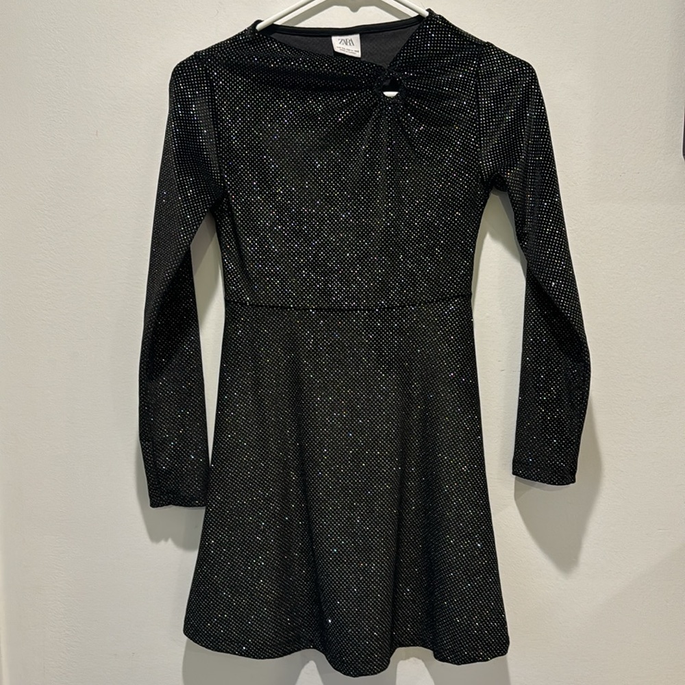 Zara black sparkly glitter black long sleeve dress, girl size: 11-12, like-new